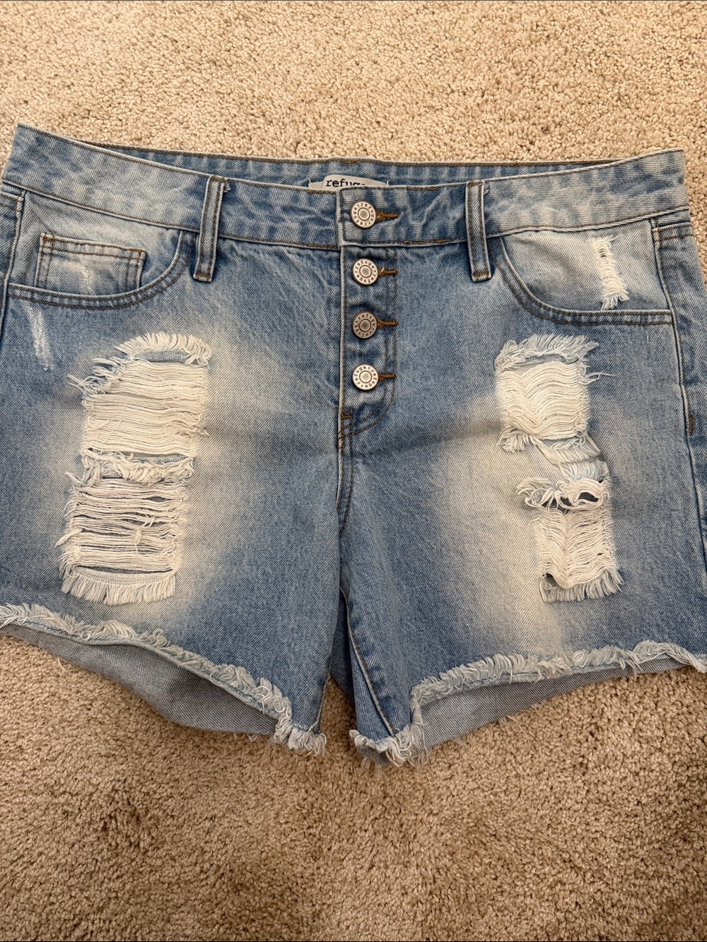 refuge Light Wash Distressed Denim Shorts
